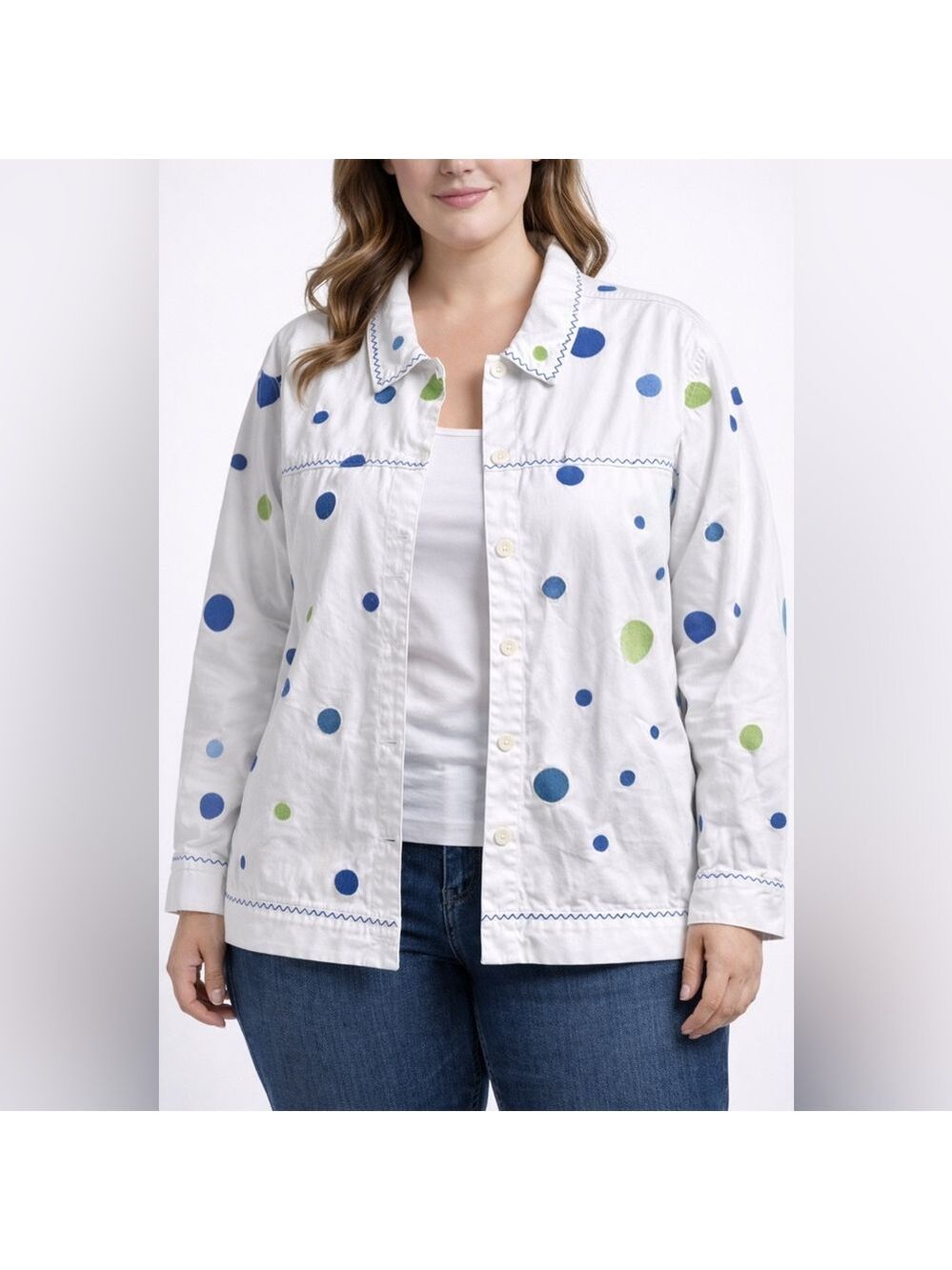 Vintage Y2K Embroidered Embellished Bubble Jacket - oversized- white denim - XL
